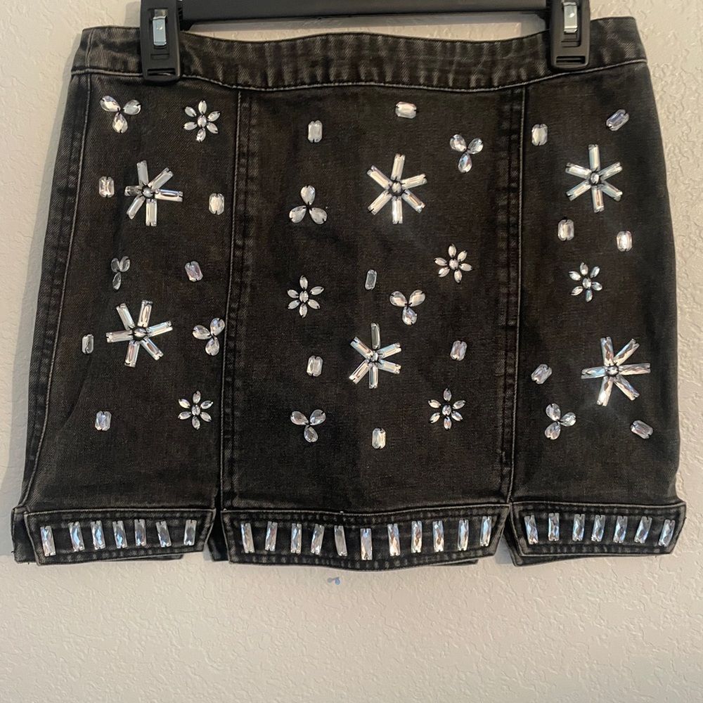 Victoria Leon vintage black embellished Jean mini skirt size medium